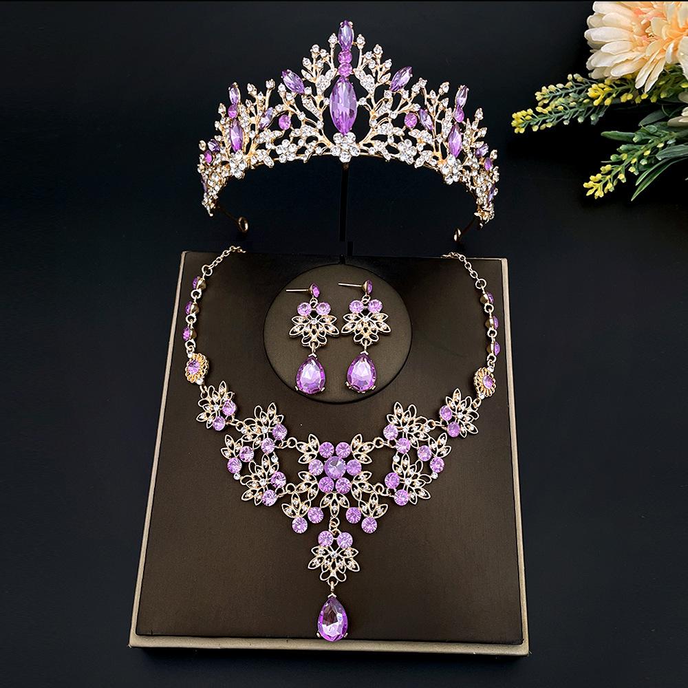 New Bridal Tiara Necklace Three Piece Set Crown Wedding Accessories Bridal Set