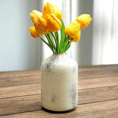 Metal Flower Vase for Home Decor Items for Living Room Bedroom Drawing Room Accessories Dried Flower Vase Marriage Gifts for Couples Off White Spotted
