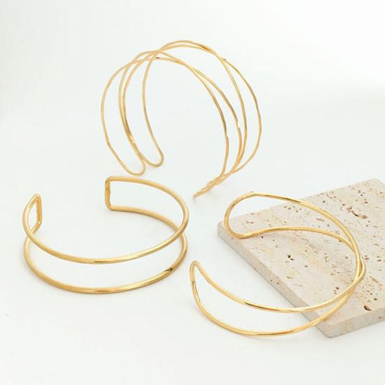 Yousheng 2 Stück Damen-Armbänder, doppellagig, offen, verstellbar, poliert, rutschfest, übertriebener Stil, einfarbig, Metall-Armmanschetten, Damenschmuck