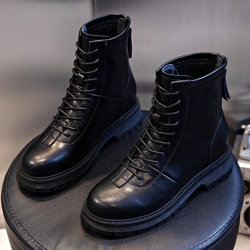 

Leather Martin Boots Women s Autumn 2025 New Coarse Heel Retro Casual Short Boots Children s British Medium Boots Women s Boots 35 чёрный