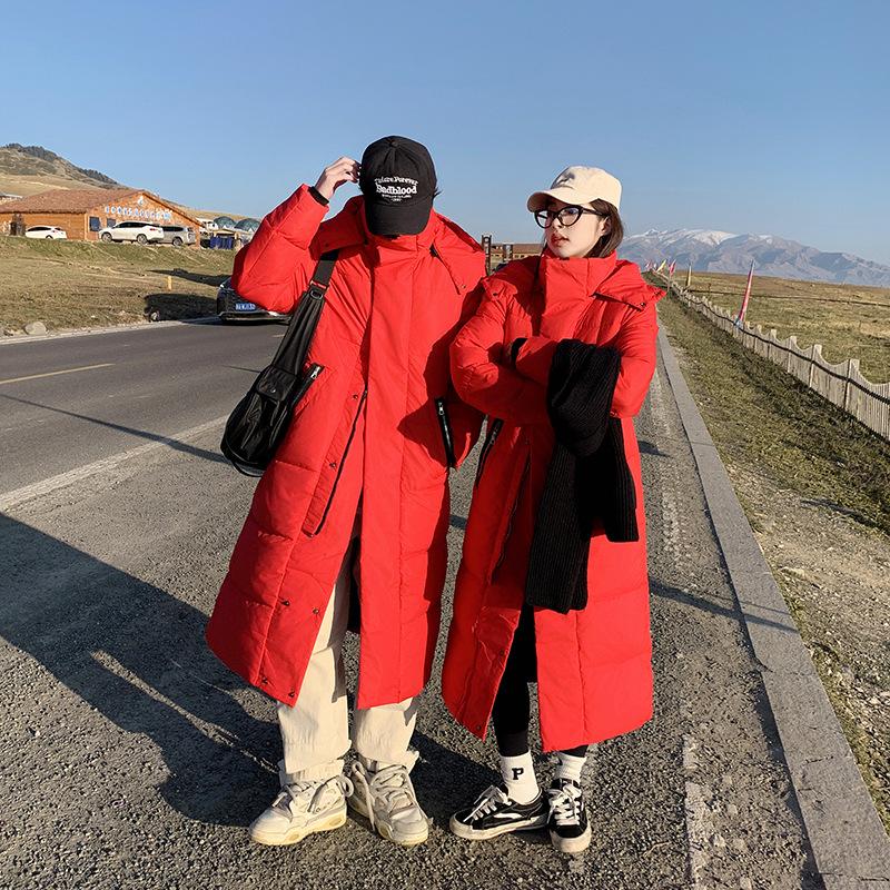 2025 long down cotton jacket for men and women, new over-the-knee cotton jacket for couples, thickened winter student padded jacket plus size