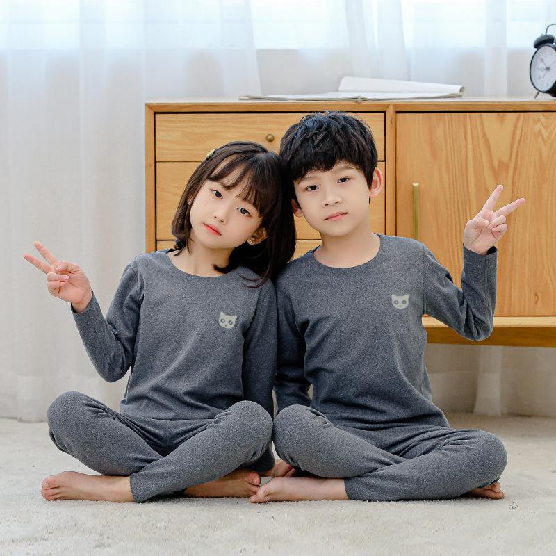 2-piece children's autumn and winter solid color autumn clothes and trousers suit boys and girls comfortable thermal underwear