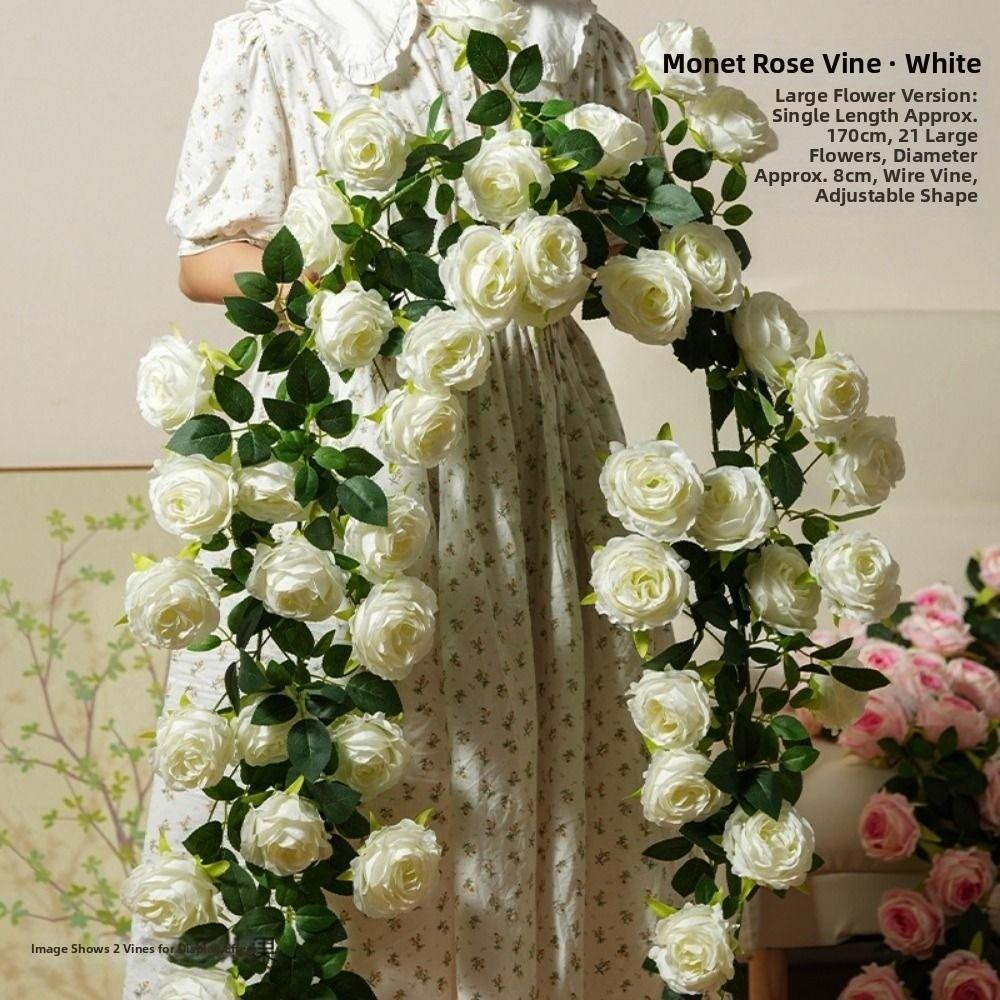 New Plastic Silk Artificial Rose Vine 8 Colors 1.7m 21 Heads Wall Decor Rattan Fake Plants Leaves Home Decoration