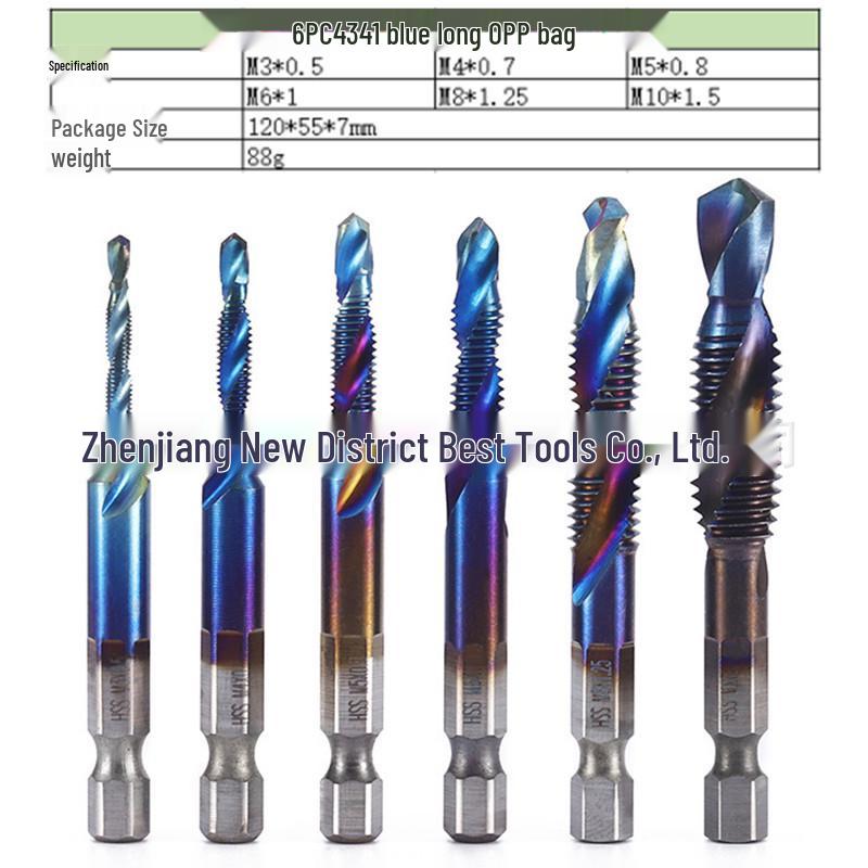 Blue-Plated High-Speed Steel Hex Shank Spiral Tap Countersink Drill