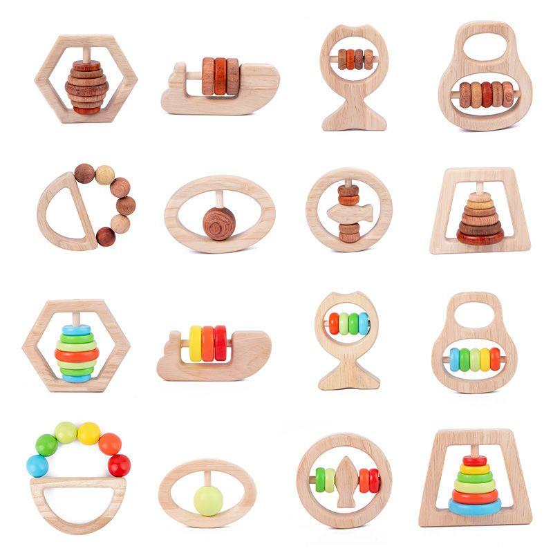 Montessori Baby's Rattle Molar Biteable Comfort Toy Wooden Newborn0-1Year-Old Baby Grip