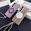 Husă magnetică pentru telefon cu model Diamond Ripple Pentru Samsung Z Fold 7 6 5 4 Imprimeu Leopard Strălucitor Cover Protectiv Rezistent la Șocuri din PC cu Lanț de Cristal