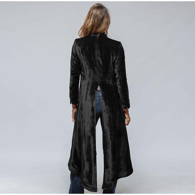 Женский элегантный замшевый пояс длинное пальто модный лацкан свободный кардиган разрез — фото 9