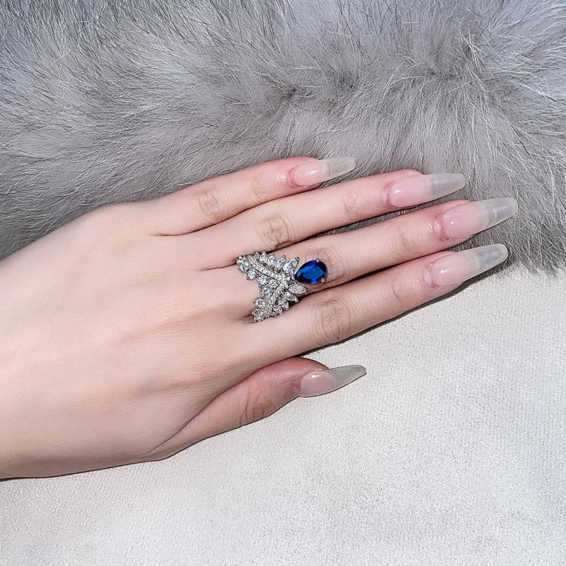 Gica Gema Luxury 925 Sterling Silver Pear Cut Sapphire Created Moissanite Gemstone Hyperbole Cocktail Ring Ladies Fine Jewelry