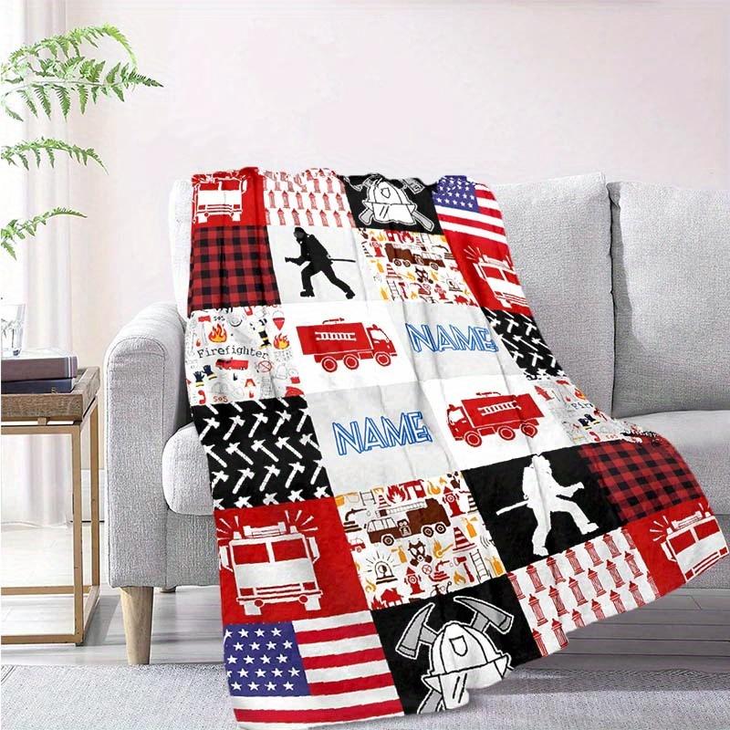 Fire Truck Customize Your Name Blanket Warm Comfortable And Soft Blankets Are Suitable For Home Chairs Office Sofas Sofas Office Camping And Gifts For