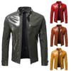 European and American Fashion Stand-up Collar Jacket Men's Slim-fit Zipper Short Jacket New Pocket Leather Jacket Men