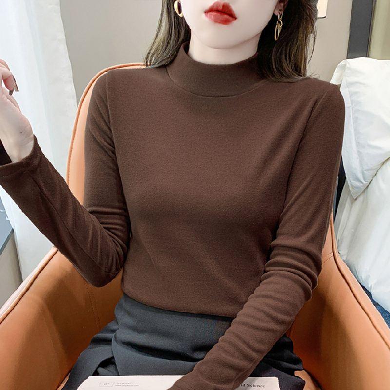 Anti-Static Pure Cotton Large Size Half-High Collar Base Shirt for Women in Autumn and Winter, New Slim-Fit T-Shirt for Layering