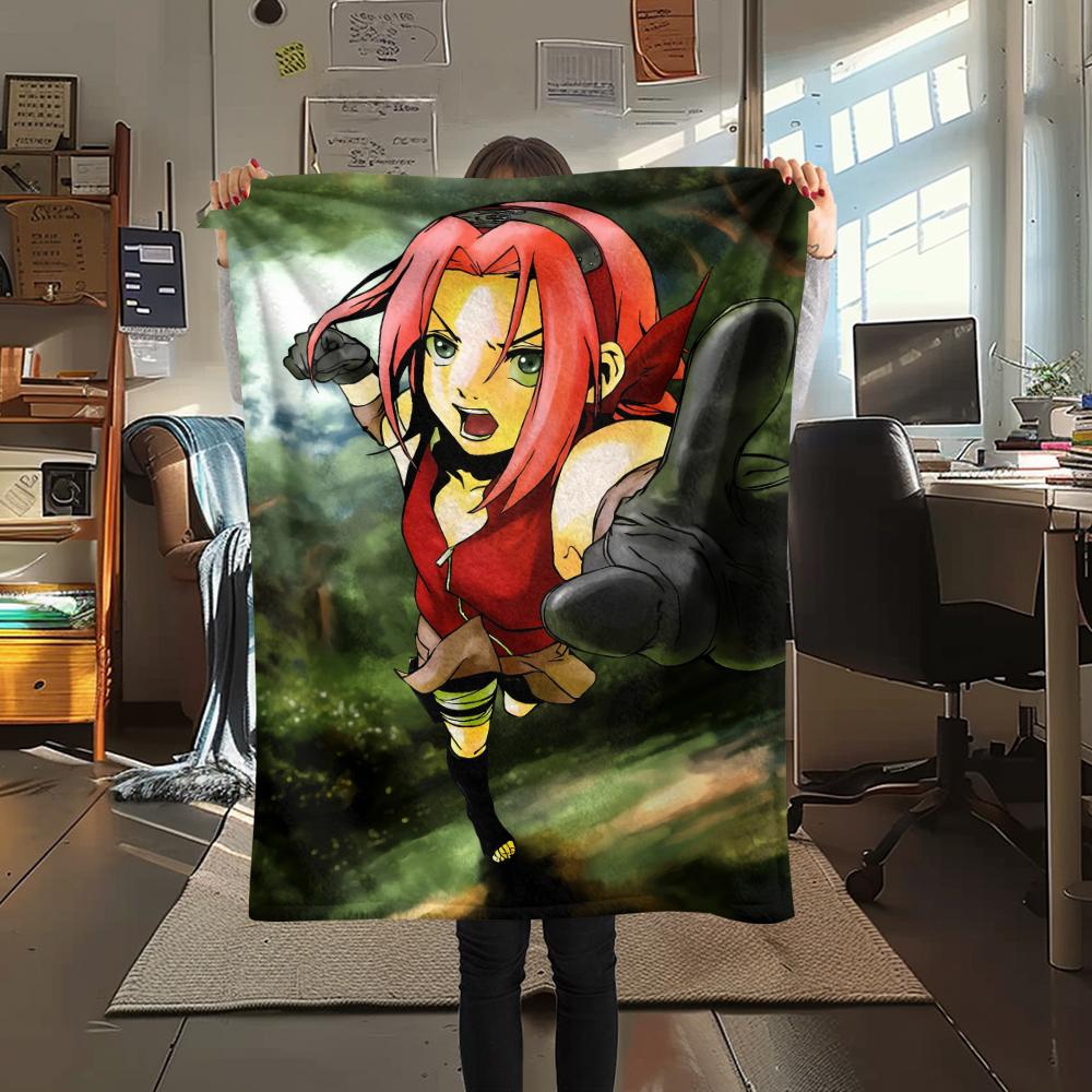 Naruto Sakura Haruno pattern Flannel Blanket, High quality Comfortable for All Seasons, Home Decor, Warmth and Comfort, Perfect for Gifts.
