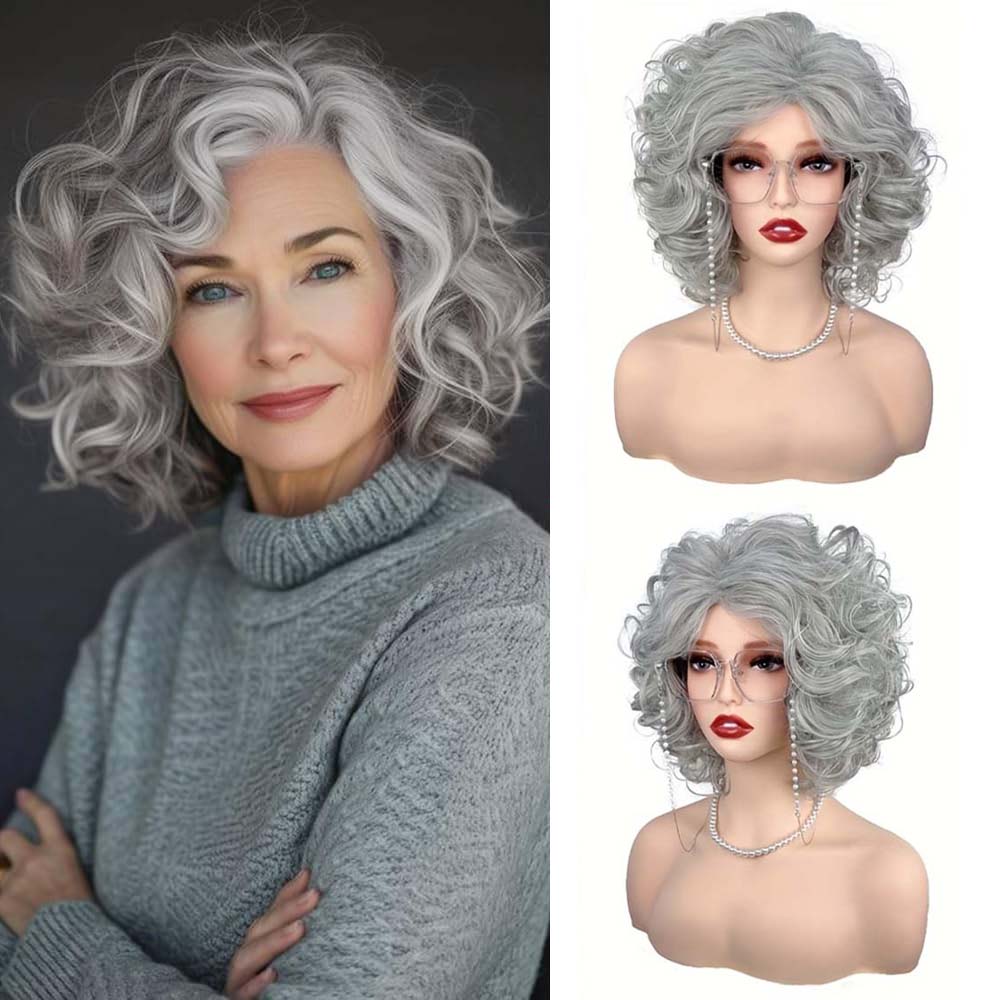 

Lady Old Lady Wig Short Curly Grandma Wig, Old Lady Wig,Granny Wig, For Cosplay Daily Wear 1pc