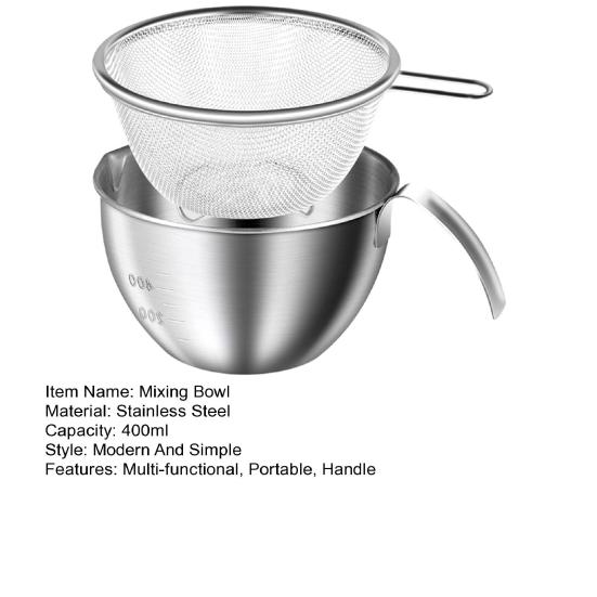 Stainless Steel Mixing Bowl with Strainer 2 In 1 Multifunctional Basin Strainer with Handle for Mixing Batter Egg Cream Washing