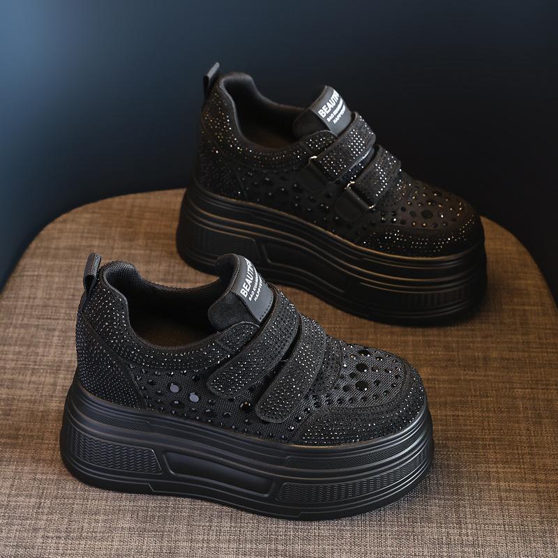 HC3591-8 thick-soled inner height-increasing muffin mesh rhinestone white shoes women's spring new sports and leisure shoes