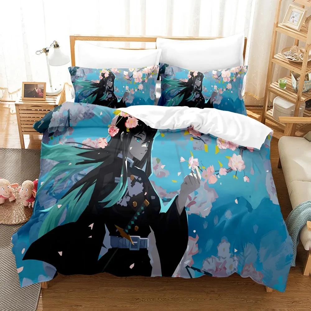 Fashion 3d Printing Anime Demon Slayer Bedding Sets Duvet Cover Set With Pillowcase Twin Full Queen King Bedclothes Home Textile