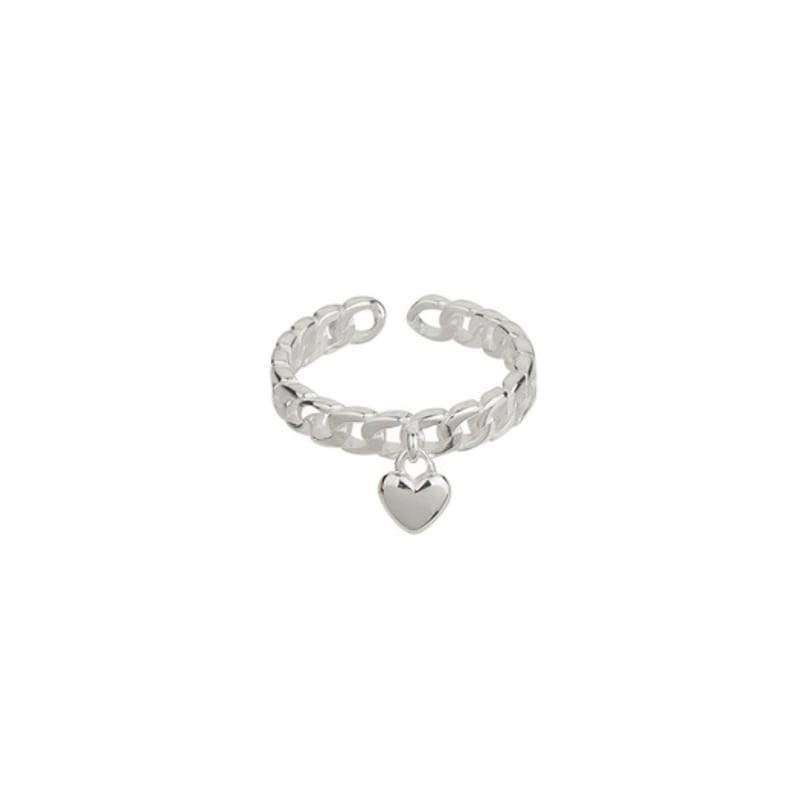 Charmy silver heart chain-ring