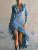 Abito in Tessuto di Cotone Lavato Floreale Ruffles Stile Western Rurale Vintage per Donna