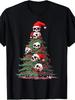 Black Skull Christmas Tree T Shirt Funny Holiday Graphic Tee With Santa Hats And Red Ornaunisexts Spooky Season Festive Plus Size