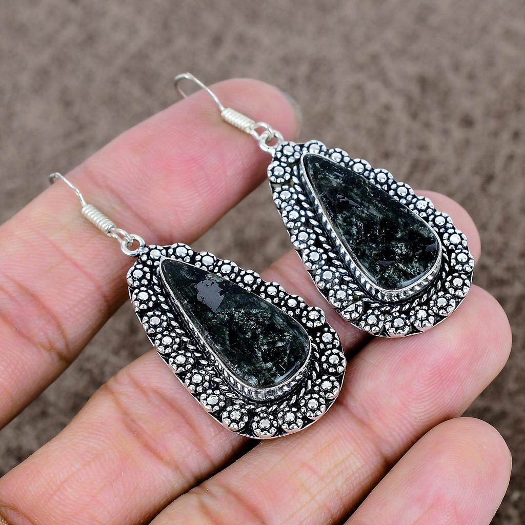 Seraphinite Gemstone Handmade 925 Sterling Silver Jewelry Earring 2.21" KKG-686