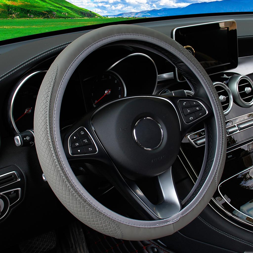 PU Leather Embossed Three-dimensional Car without Inner Ring Steering Wheel Cover for 14.5-15 Inches of Automotive Supplies