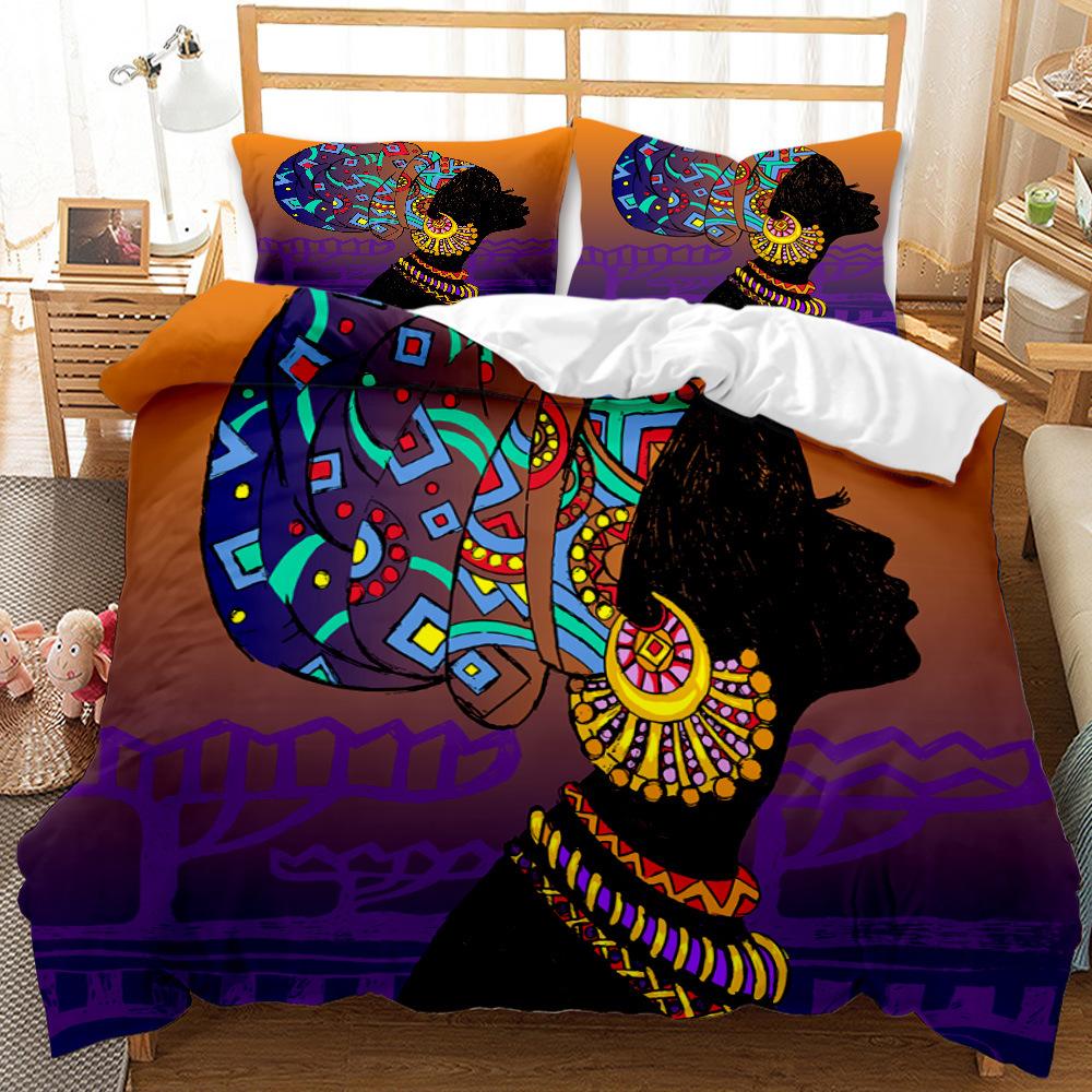 African Duvet Cover Microfiber Ethnic Afro Twin Bedding Set African American Comforter Cover Orange Ancient Desert Quilt Cover