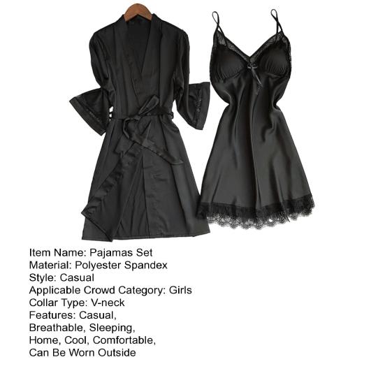 Set Pigiama e Vestaglia da Notte per Donna con Bordi in Pizzo Mini Abito da Notte e Vestaglia a 3/4 Set Pigiama 2 Pezzi Camicia da Notte Sexy Biancheria da Notte per Sposa