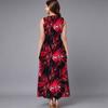 Plus Size Women Sleeveless Round Neck Dress Vivid Tropical Plant Printed Flowy Mid Calf Gown