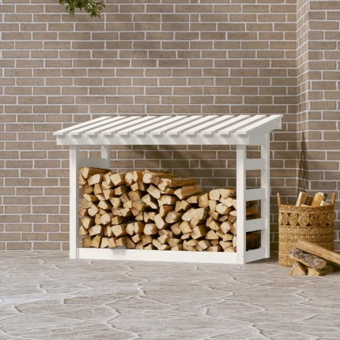 822443 vidaXL Support pour bois de chauffage Blanc 108x64,5x78 cm Bois de pin
