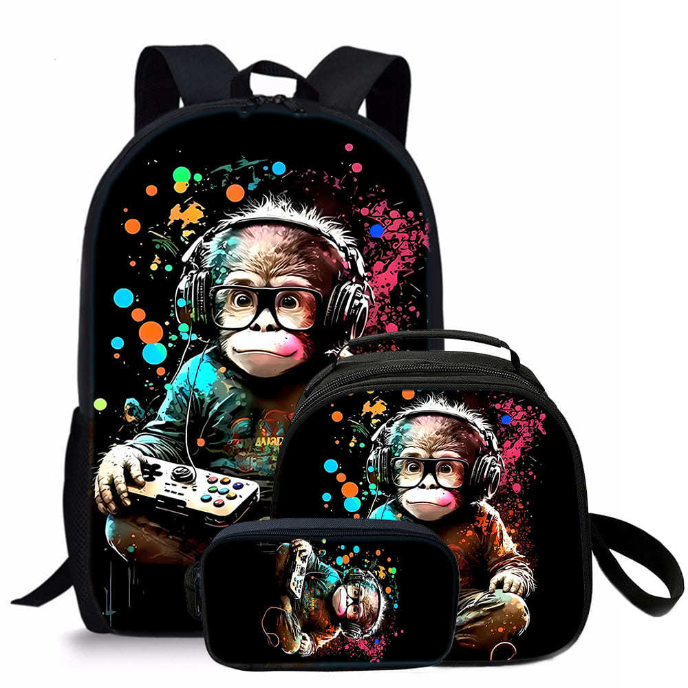 Trendy Popular Novelty orangutan 3D Print 3pcs/Set Student School Bags Laptop Daypack Backpack Crossbody Lunch bag Pencil Case