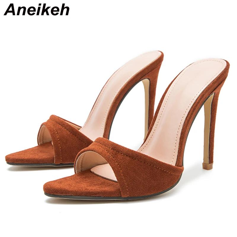 

Aneikeh сексуальные остроносые туфли-мюли на высоком каблуке, летние модные туфли-слайды из искусственной замши, женские босоножки для вечеринок 36