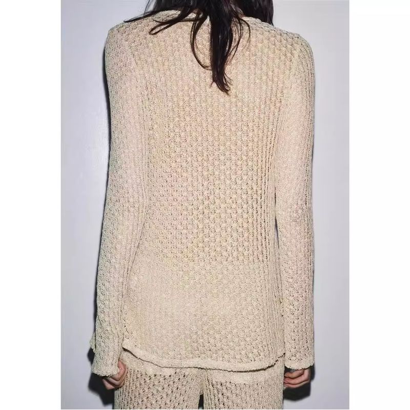 Zbzr Spring New Women clothes Metal Wire Mesh Waist Straight Collar Top Pants 5644448 564444