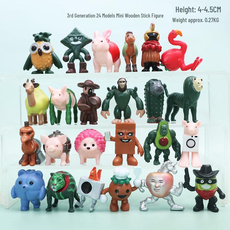Mini Shan Hai Jing Game Figurines - 24 Model Set with Shark, Wooden Stick Man, and More
