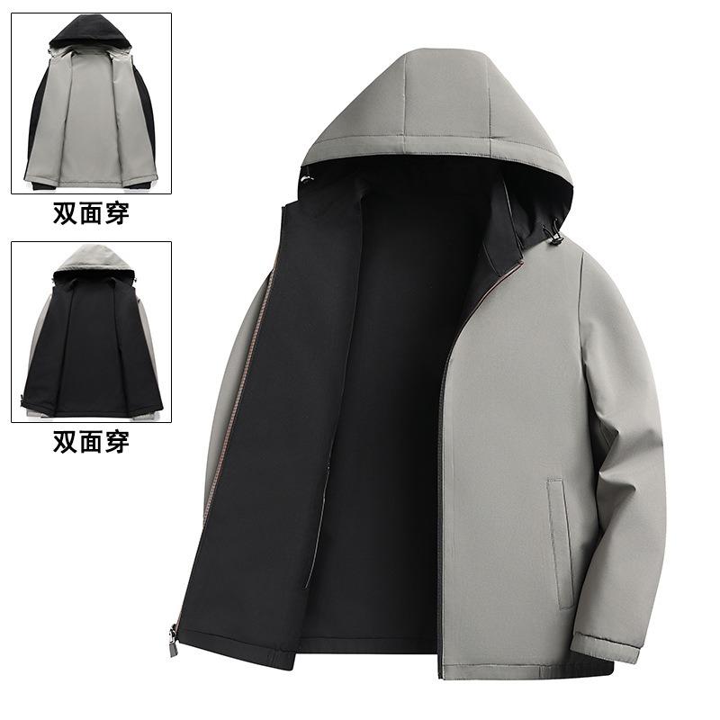 Spring and Autumn New Hooded Jacket, Wear a Thin Casual Coat On Both Sides, You Can Take Off the Hat, Men On
