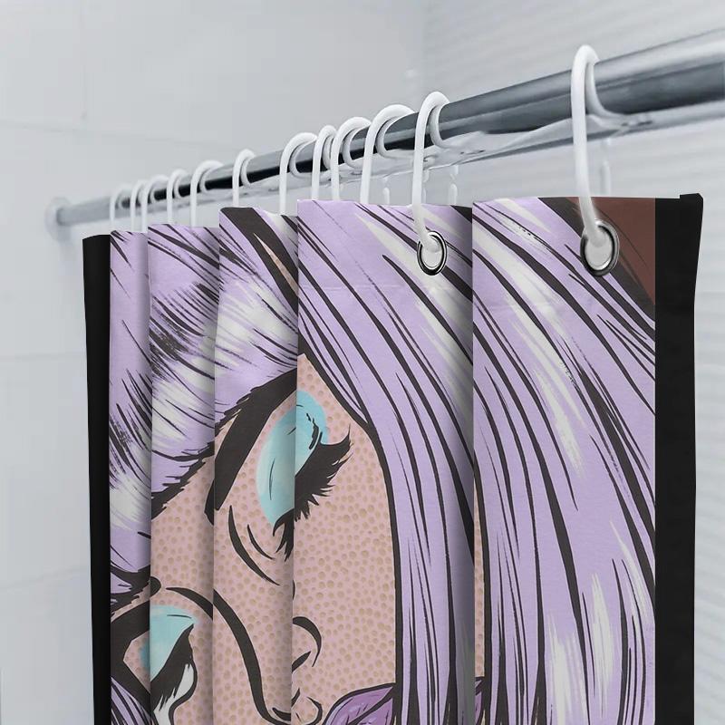 Pop Art Portrait Shower Curtain Anime Girl Decor Japanese Kawaii Aesthetic Room Divider Waterproof Bathroom Curtains Home Decor