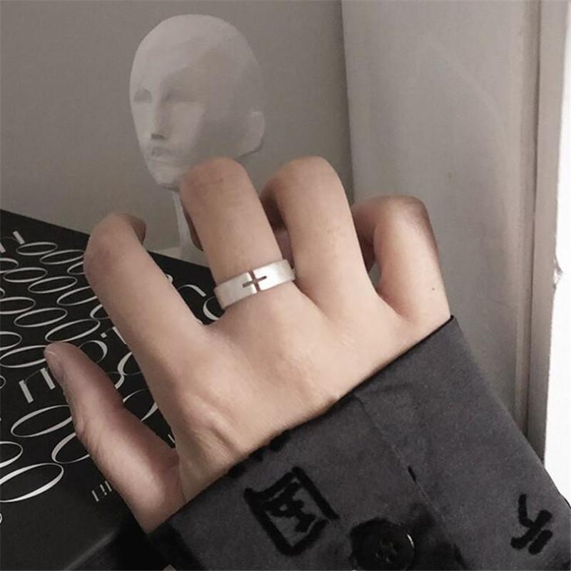 New Simple And Creative Geometric Female 925 Sterling Silver Jewelry Temperament Brushed Hollow Cross Opening Rings TYB513