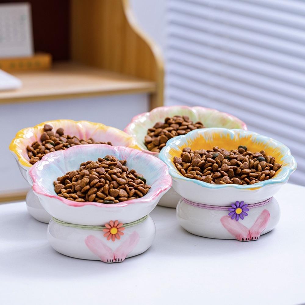 Flower Shaped Cat Food Bowl Anti Tipping Neck Protection Bowl Pet Drinking Bowl  Multi-Pet
