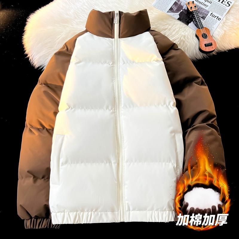 New cotton clothes men's stand-up collar trendy hooded trendy brand bag clothes color matching thickened thermal cotton clothes couple waterproof