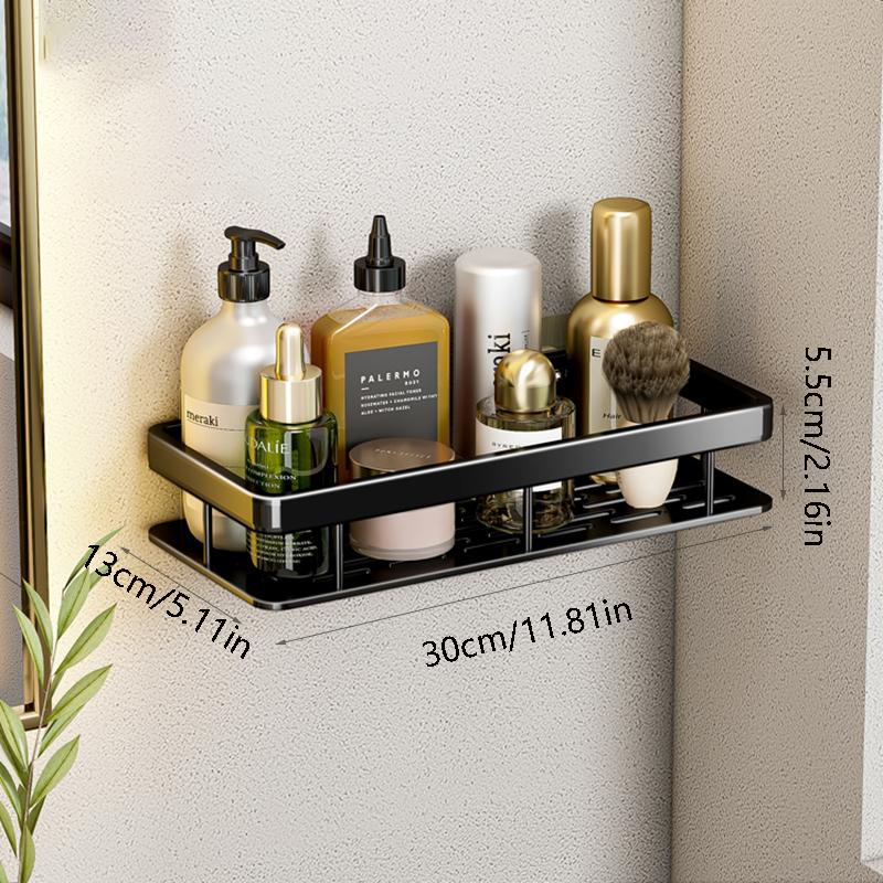 Veggmontert 2-etasjes hylle uten boring Baderomssjampoholder Flytende hylle for veggmontering Hylleoppbevaring Baderom Kjøkken Jernvare Oppbevarer