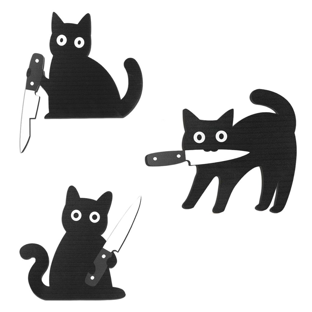 3Pcs Spookmas Indoor Decoration Wear Resist Wooden Spooky Wall Decors Funny Knife Cat Craft Pendant For Home Room Entryway Shelf