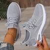Women's White Low-Top Knit Sneakers Lightweight Lace-Up Anti-Slip All-Season Casual Light Workouts