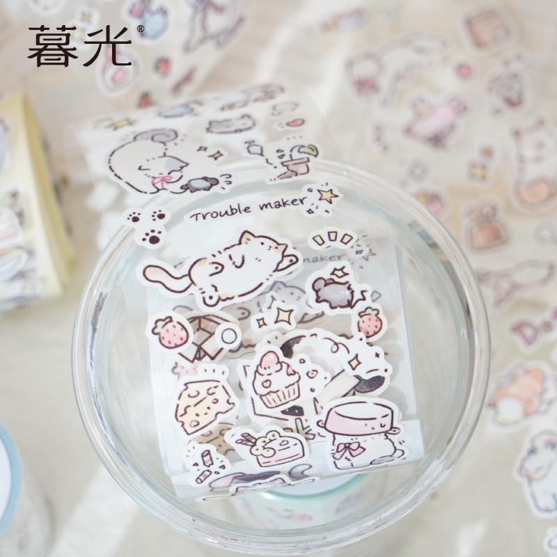 5.5x200cm 1roll Cute Cat Tape Stickers, Girlish Heart Design for Journal Decoration & Hand Account DIY