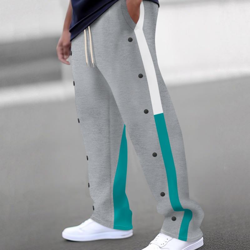 Men's Funky Pants Casual Colour Block Button Trousers Sweatpants Men's Straight Legs