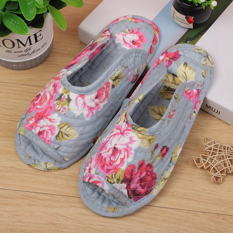 

Винтажные корейские домашние тапочки с цветочным узором для женщин, хлопковые, домашние тапочки, шитье, удобные балетки, мягкие для дома, для путешествий 35-38-25cm
