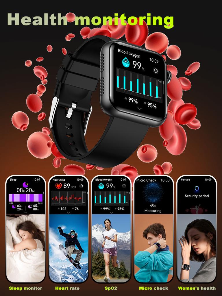SACOSDING Bluetooth Call Smart Watch 1.72" HD Screen AI Voice Micro Gheck IP68 Waterproof BP Oxygen Heart Rate Smartwatch