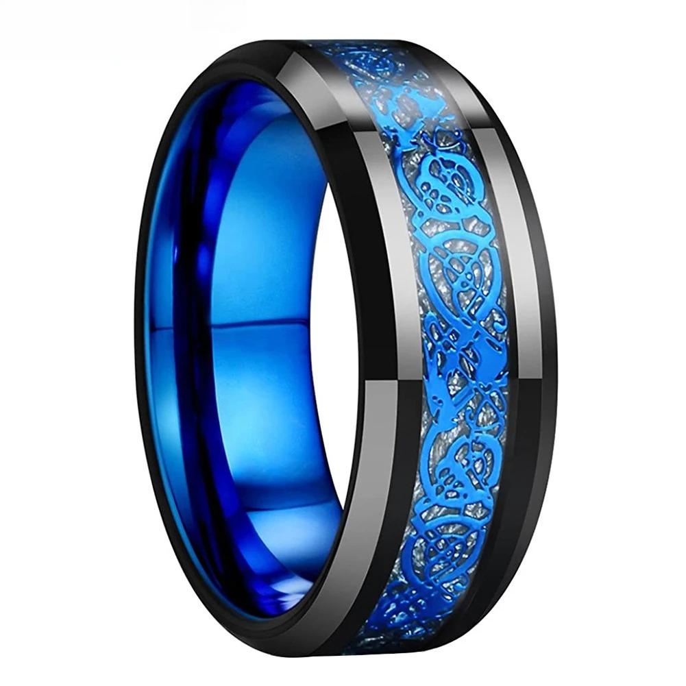 8mm Black Blue Color Wedding Band Men Women Nice Dragon Ring Meteorite Based Fashion Jewelry Comfort Fit 6