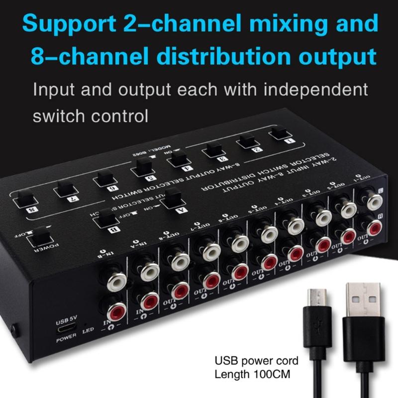 2 In 8 Out Sound Signal Selection Switcher Switching Distributor Support 2 Set Mixing Input 8 Set Simultaneous Output