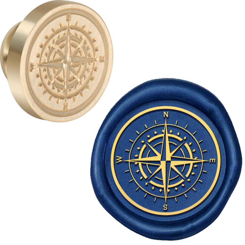 Viking Rune Vegvisir Wax Seal Stamp Compass, Scales Pattern Retro Sealing Wax Stamp 25mm Removable Brass Head for Envelope Card