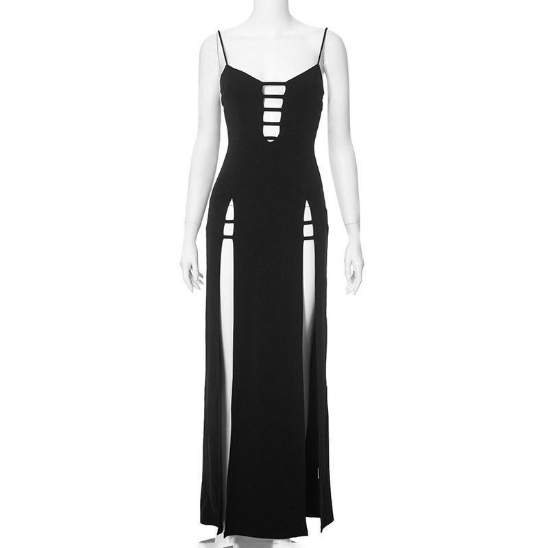 Fashion Cross-Border New Arrival M24ds221 Cut Out Summer Long Women's Clothing Slit Dress High Waist Sexy Suspenders Silm