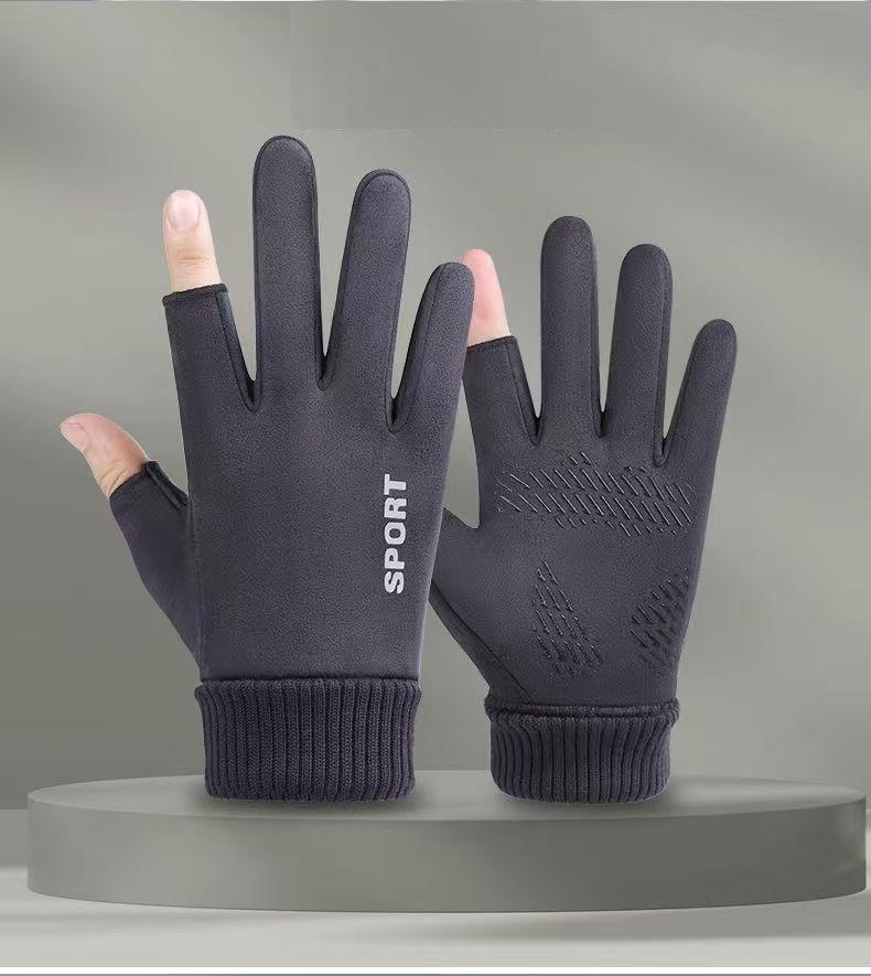 Suede gloves men's and women's season outdoor velvet thickened warm non-slip takeaway rider gloves